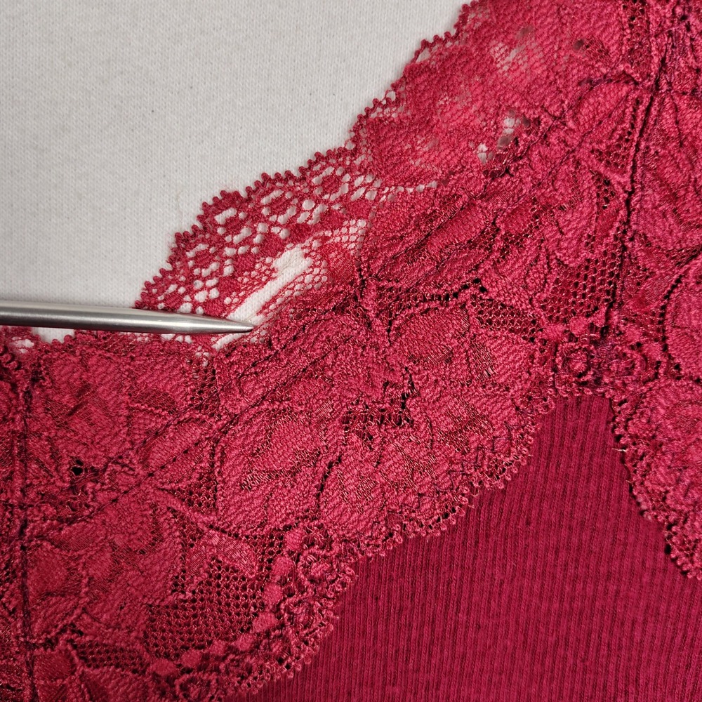 Abercrombie & Fitch Burgundy Ribbed Lace Trim Cami Top Red Small - Picture 6 of 10